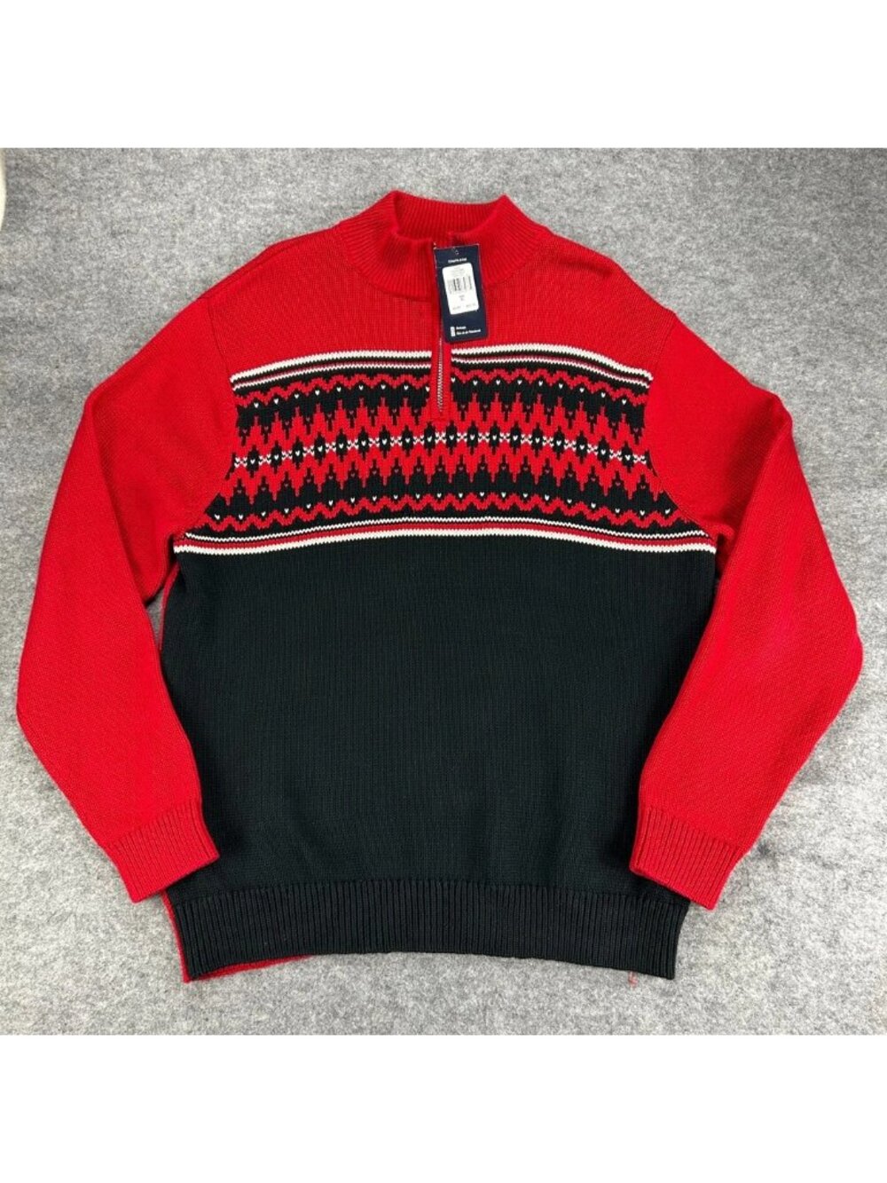 NWT Chaps 1/4 Zip Sweater Mens XL Red Black Fair Isle Knit Long Sleeve Mock Neck